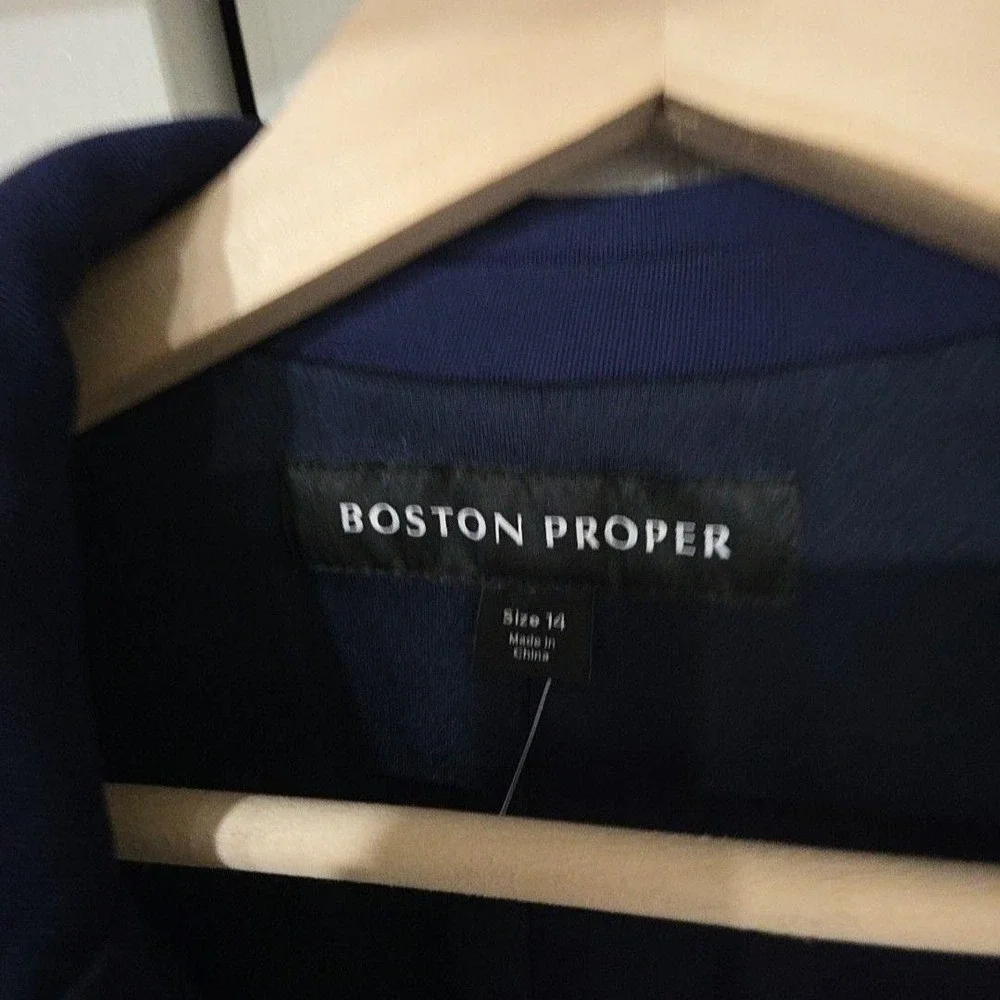 Boston Proper Pantsuit Womens Small Navy Blue Ponte 2 Piece Blazer Pants Stretch